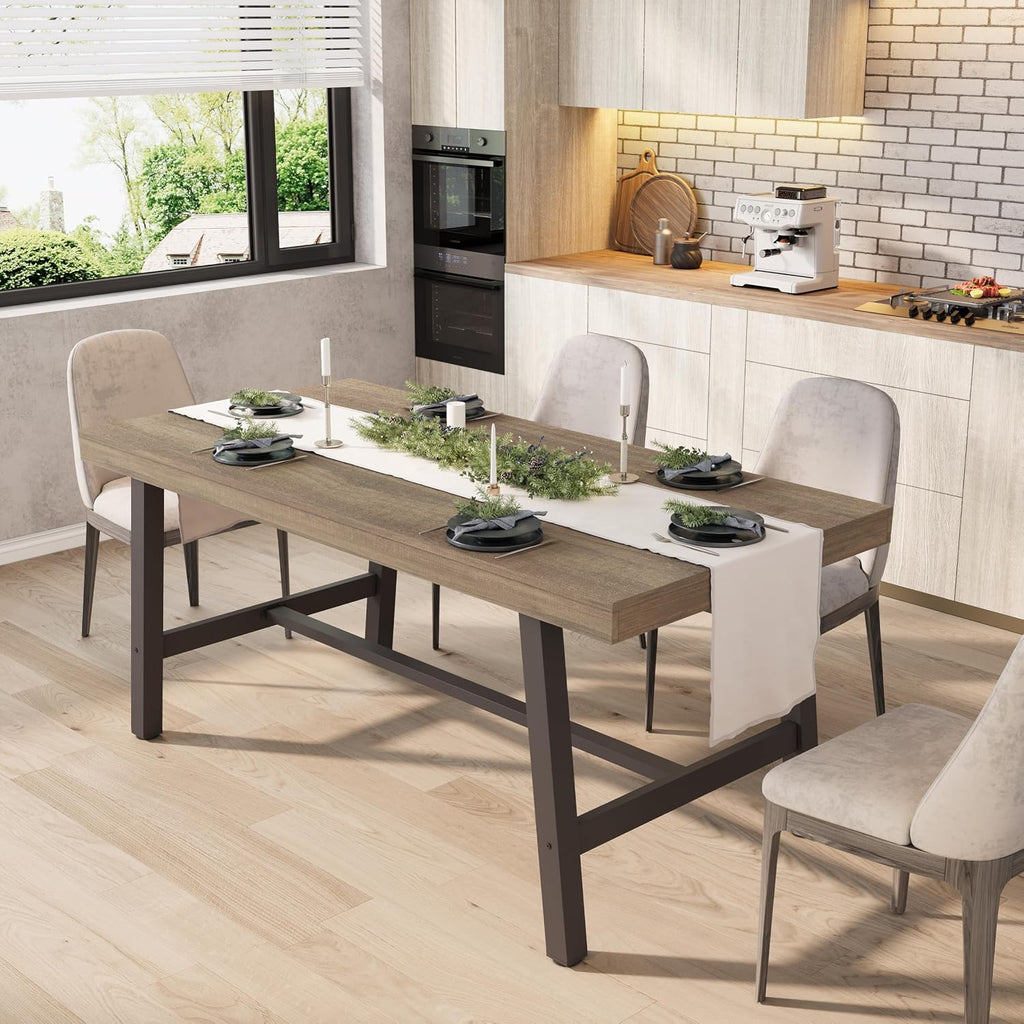 GarveeHome Industrial Dining Table for 4-6 People, 63' Long Kitchen Table with Sturdy Metal Frame, Rectangular Counter for Dinner, Kitchen, Dining Room (Rustic Pear, 63' Non-extendable)