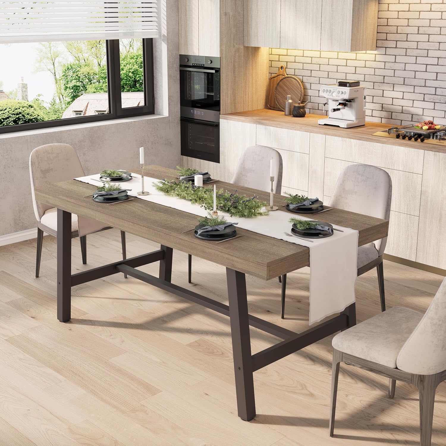 GarveeHome Industrial Dining Table for 4-6 People, 63' Long Kitchen Table with Sturdy Metal Frame, Rectangular Counter for Dinner, Kitchen, Dining Room (Rustic Pear, 63' Non-extendable)