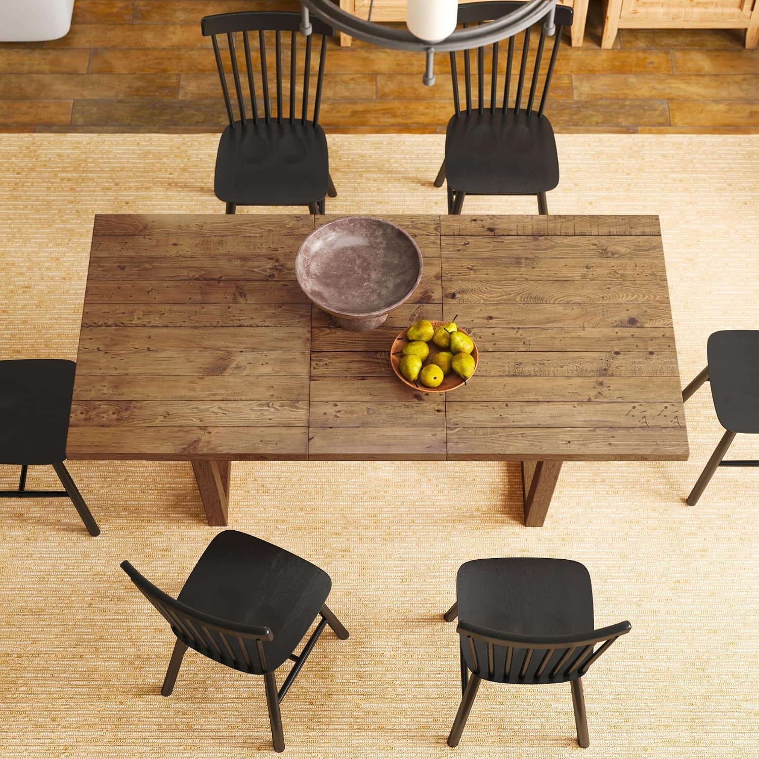 55-70.5' Extendable Dining Table Pine Expandable Dining Room Table for 4 6 8 People Large Rectangle Table Space Saving for Dining Room Living Room Home Office，Walnut