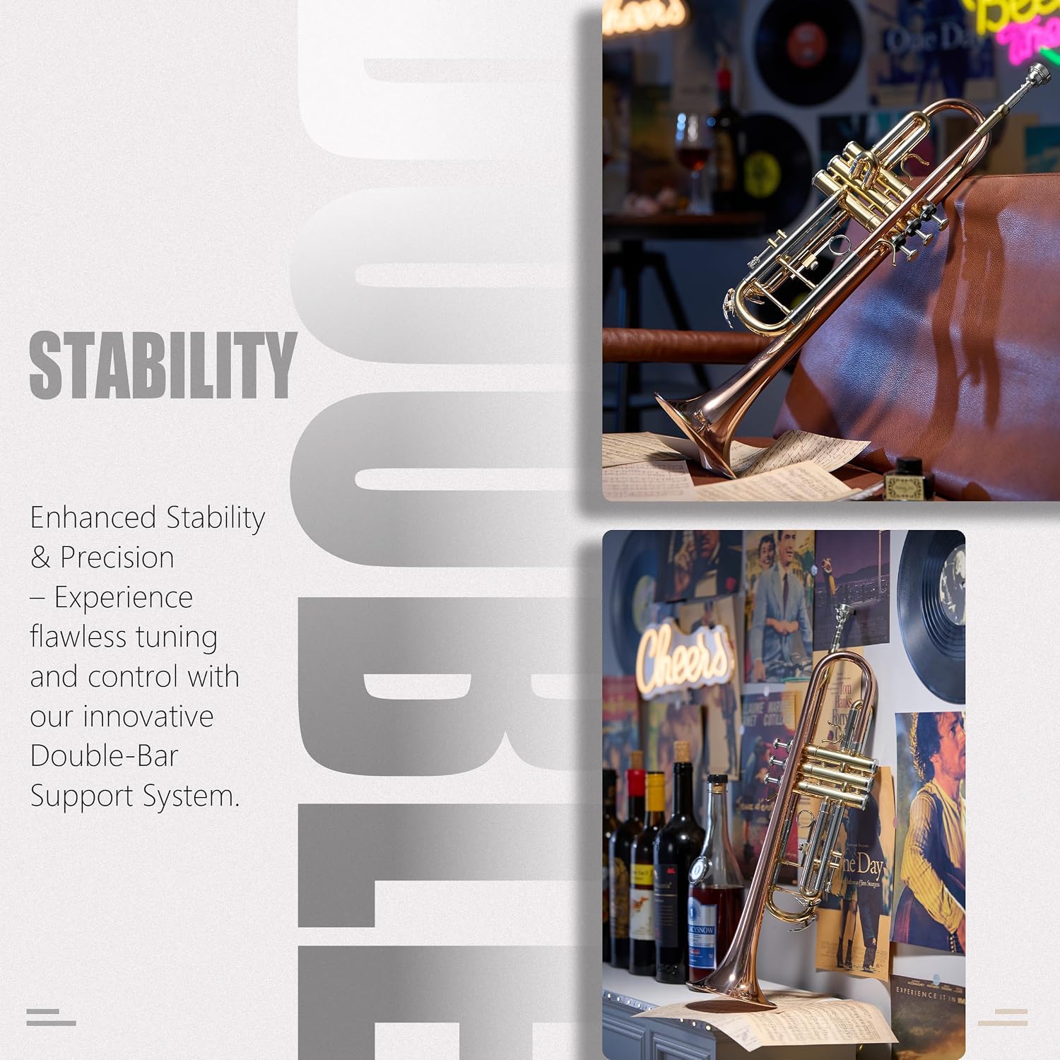 AKLOT Tri-Metallic Artistry Bb Trumpet: Phosphor Bronze Bell, Smooth Monel Valves, Double-Bar Support System, Includes Premium Leather Case, Lesson Book, 7C Mouthpiece, Mute, Cleaning Kit (SNR-PriFTG)