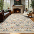 GarveeHome Large Area Rugs 9x12 for Living Room, Beige Floral Washable Rug Soft Non Slip Floor Mat Carpet Indoor Thin Accent Rug for Bedroom Dining Room Playroom Nursery Home Decor