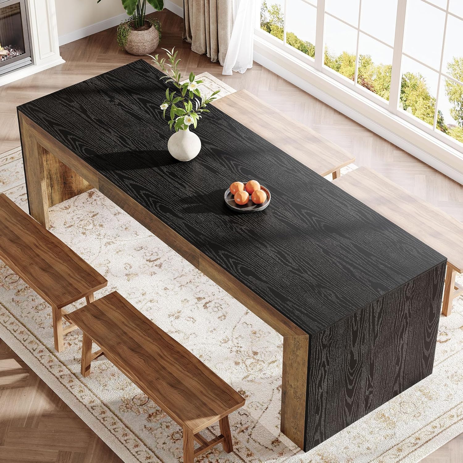 Tribesigns Extra Long Dining Table for 6-8 People, 78.7-Inch Rectangular Kitchen Table with Wooden Tabletop and Legs for Kitchen, Dining Room, Living Room, Heavy Duty, Black+Brown