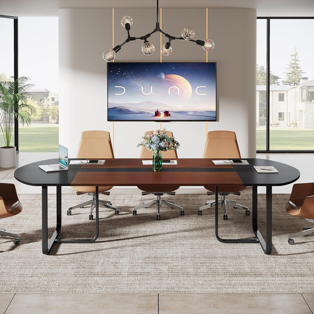 Tribesigns 6FT Conference Table, Large Conference Room Table, Modern Oval Shaped Meeting Table for Seminar, Office Meeting Walnut & Black