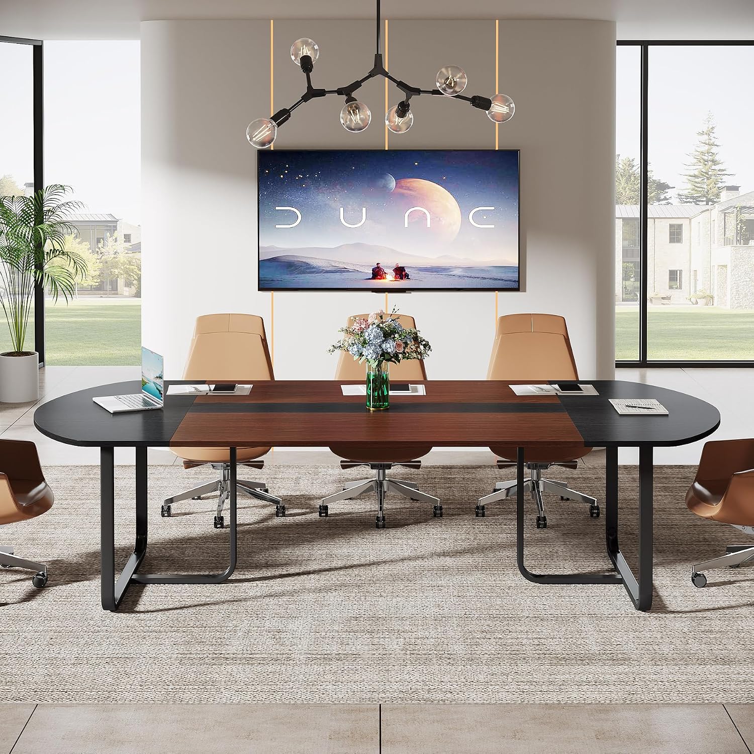Tribesigns 6FT Conference Table, Large Conference Room Table, Modern Oval Shaped Meeting Table for Seminar, Office Meeting Walnut & Black