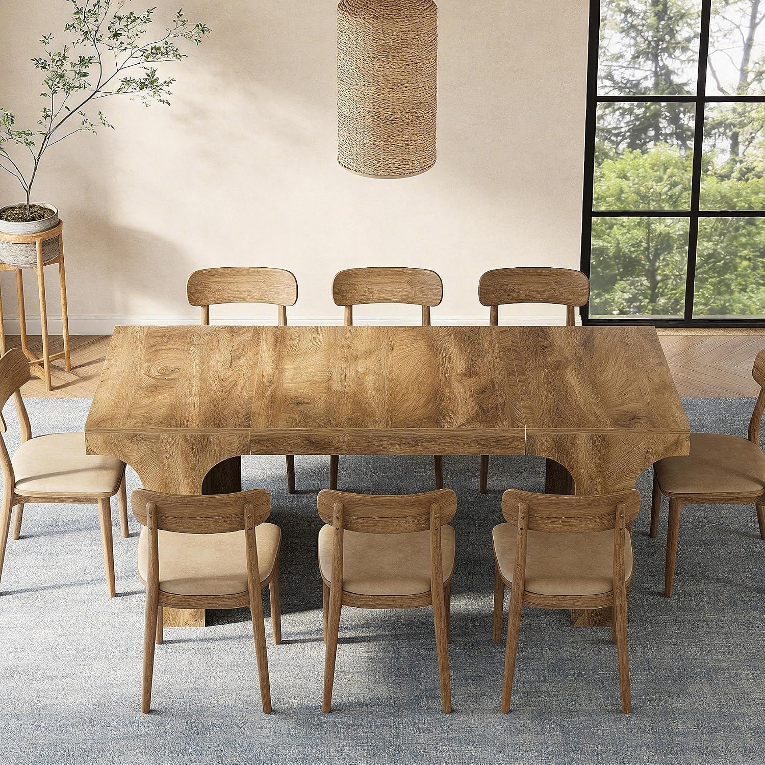 Tribesigns Large Dining Table for 6-8 People, 70.9' Long Wooden Kitchen Dinner Table Farmhouse Modern Style with Arch Design Legs, Rectangle Wooden Dinner Table for Dining Room, Natural