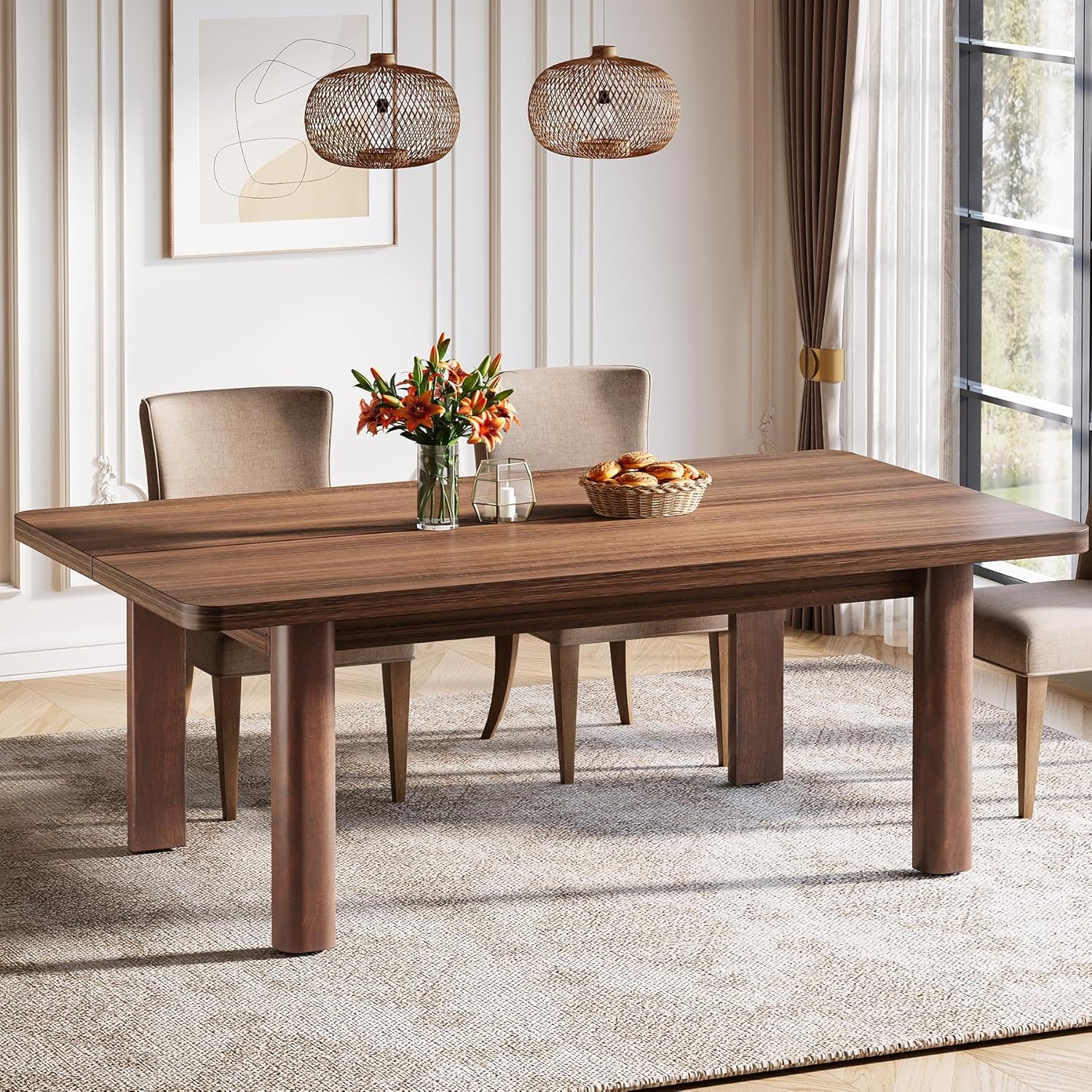 Tribesigns Farmhouse Wood Dining Table for 4-6 People, 63' Large Rectangle Kitchen Table, Dinner Table Kitchen & Dining Room Furniture with with Solid Wood Legs