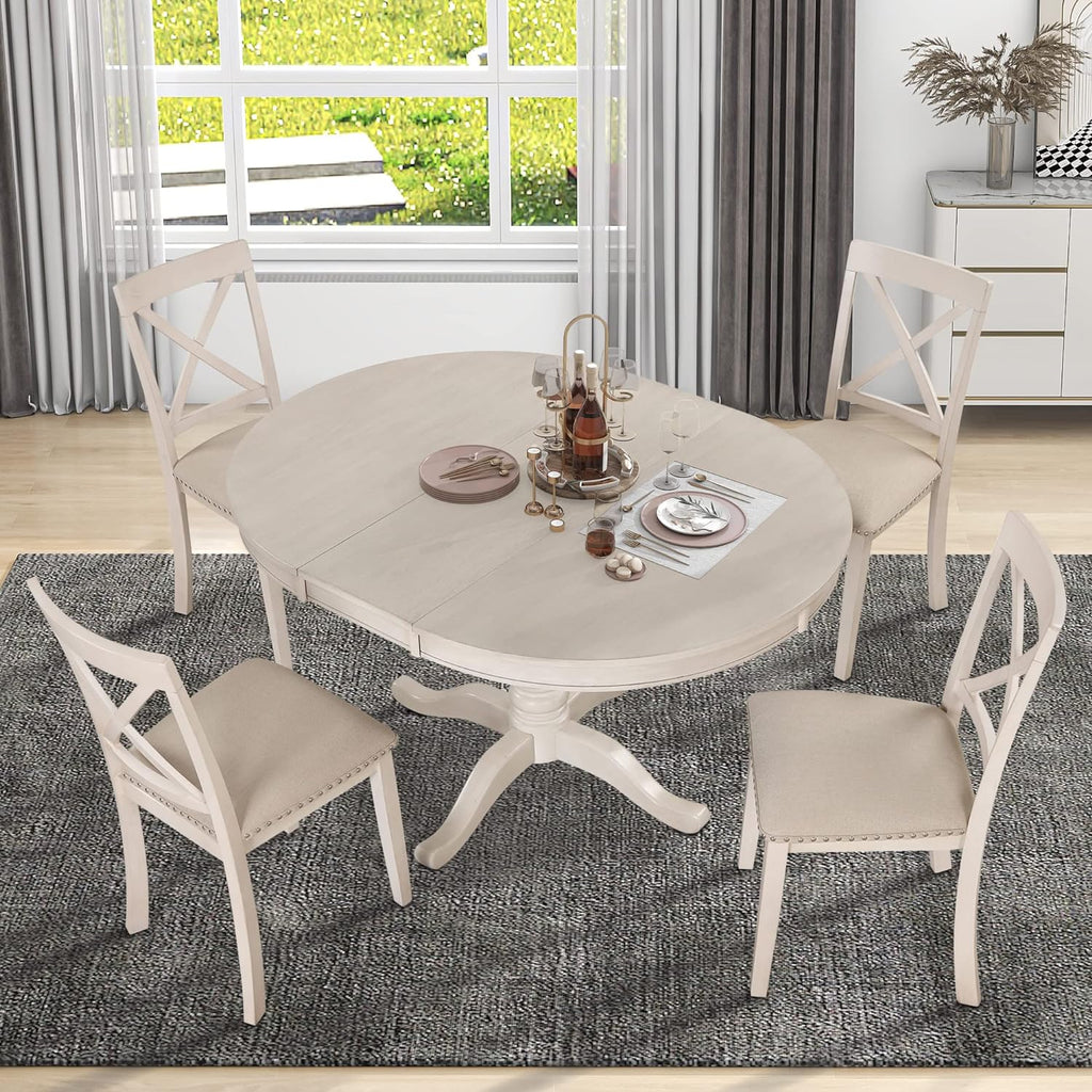 Harper & Bright Designs Modern Dining Table Set for 4,Round Table and 4 Kitchen Room Chairs,5 Piece Kitchen Table Set for Dining Room,Dinette,Breakfast Nook,Antique White
