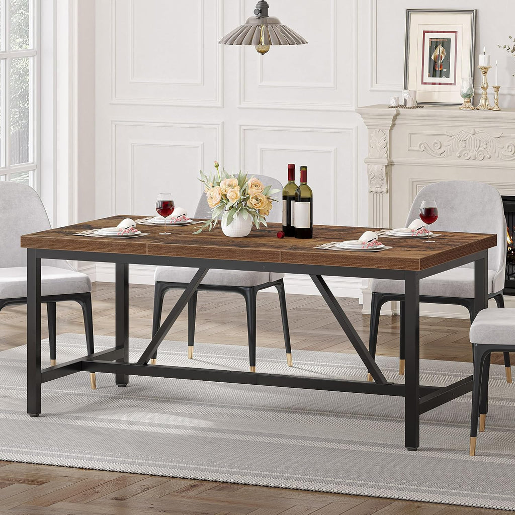 YITAHOME 70.8' Large Kitchen Dining Room Table for 6-8 People, Rustic Brown Farmhouse Industrial Wood Style Rectangle Apartment Dinning Room Dinette Tables for Eating Dinner