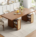 LIKIMIO 78.7' Farmhouse Dining Table for 6-8 People, Extra Thick Wood Top with 2 Hidden Adjustable Storage Drawers, Modern Woven Rattan Table for Dining Room, Kitchen, Living Room, Vintage Brown