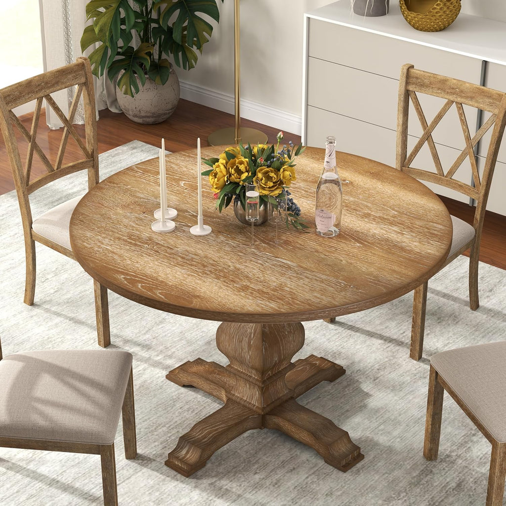 Roundhill Furniture Havre Pedestal Base Round Dining Table, Oak