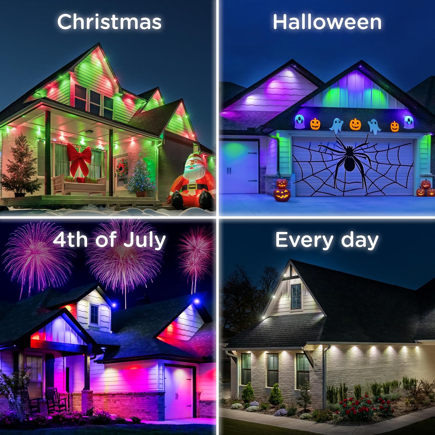 Enbrighten Eternity Accent Permanent Outdoor Lights, 100ft with 24 RGBWIC LED Lights, App‑Controlled, Cuttable, Christmas, Accent & Year‑Round Eave Lighting, Works with Alexa & Google Home, 85714