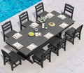 SERWALL 9 Piece Outdoor Dining Set, 84' HDPE Outdoor Table and Armless Chairs Set for 8，All Weather Patio Furniture Set with Umbrella Hole for Backyard, Garden, Black