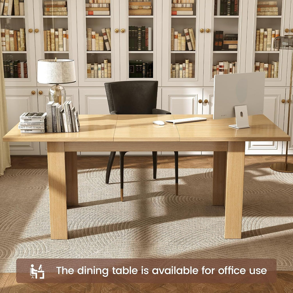 Miereirl 59'–77' Extendable Farmhouse Dining Table for 6–8, Space-Saving Rectangular Kitchen Table with Easy Pull-Out Extension for Family Meals, Work & Everyday Use (Natural)
