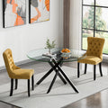 HomVent 3 Piece Round Glass Dining Table Set, Tempered Glass Dinner Table Set for 2 Kitchen Table Set with 2 Velvet Upholstered Chairs for Kitchen Dining Room