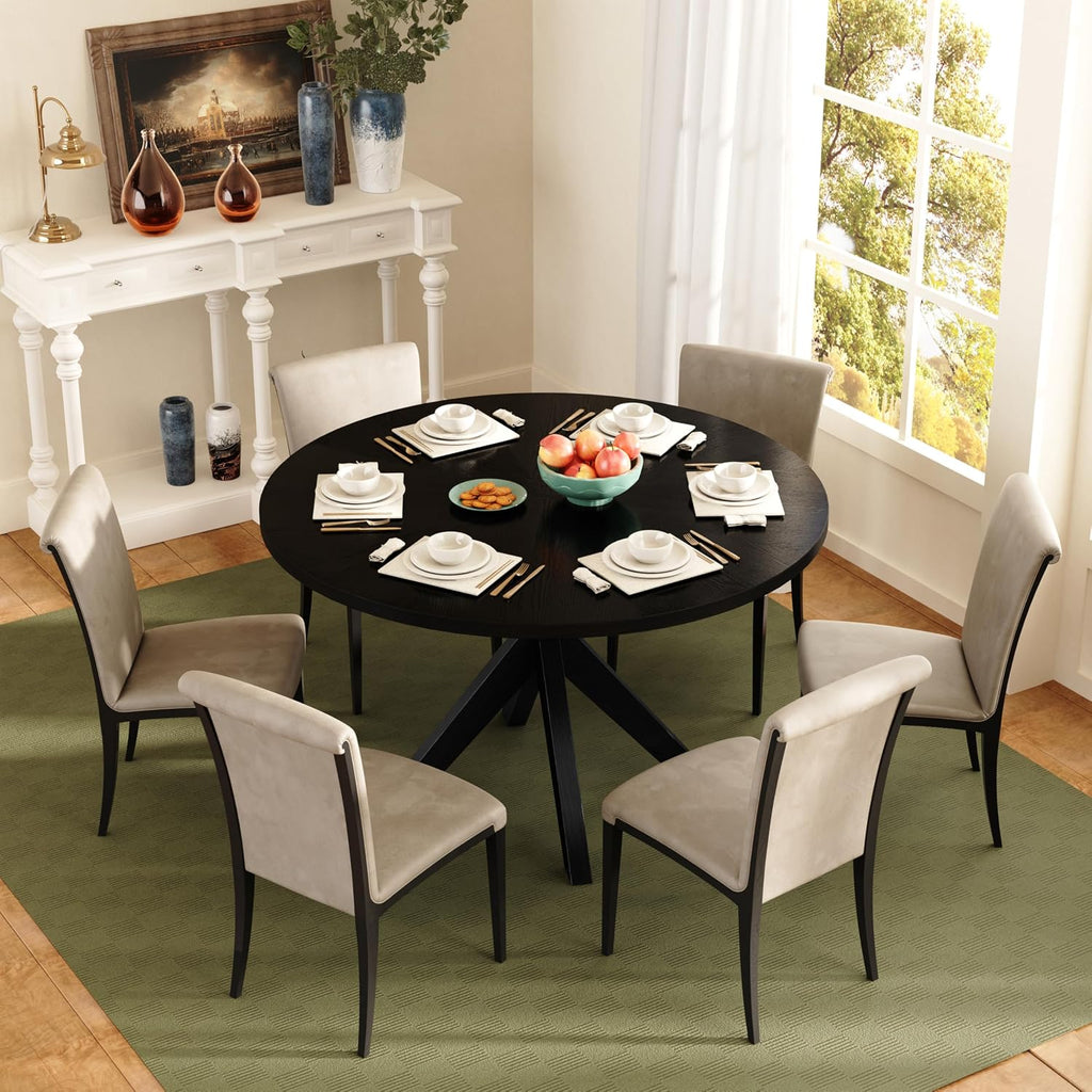 Solid Wood Round Dining Table for 4-6, Wooden Intersecting Pedestal Base, Rustic Round Dining Room Table for Home Dining Room, Kitchen, Living Room