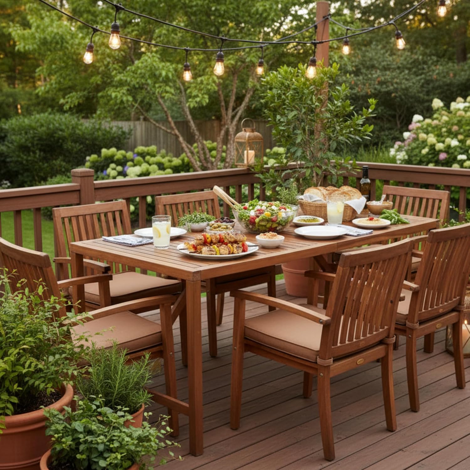 Tangkula 67' Acacia Wood Outdoor Dining Table for 6, Rectangle 6-Person Patio Table with 2' Umbrella Hole & Spacious Slatted Tabletop, Indoor Outdoor Dining Furniture for Deck, Garden, Poolside & Yard