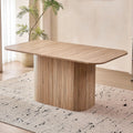 Large 63' Large Dining Table for 4 6, [Rounded Corners] [Grooved Pedestal Base] Modern Rectangle Kitchen Dinner Dining Living Room Table