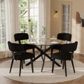 Small Dining Table Set for 4, 36' Round Kitchen Table with 4 Teddy Boucle Dining Chairs, Tempered Glass Top with Metal Legs(All Black)