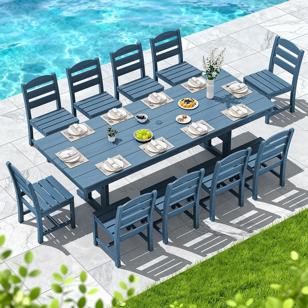 SERWALL Outdoor Dining Table, 84' Rectangular Dining Table for 6-10 Person, All Weather HDPE Outdoor Furniture for Backyard, Garden, Navy