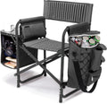 PICNIC TIME Fusion Camping Chair with Side Table and Soft Cooler, Outdoor Foldable Padded Camping Chairs with Cup Holder for Lawn, Beach, & Sports Use for Adults, (Dark Gray Black Accents)
