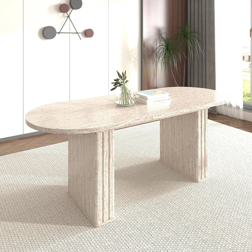 78.74'' Extendable Oval Dining Table with for 4-8, Modern Mid-Century Wood Expandable Kitchen Dinner Conference Table for Living Room Office, Beige