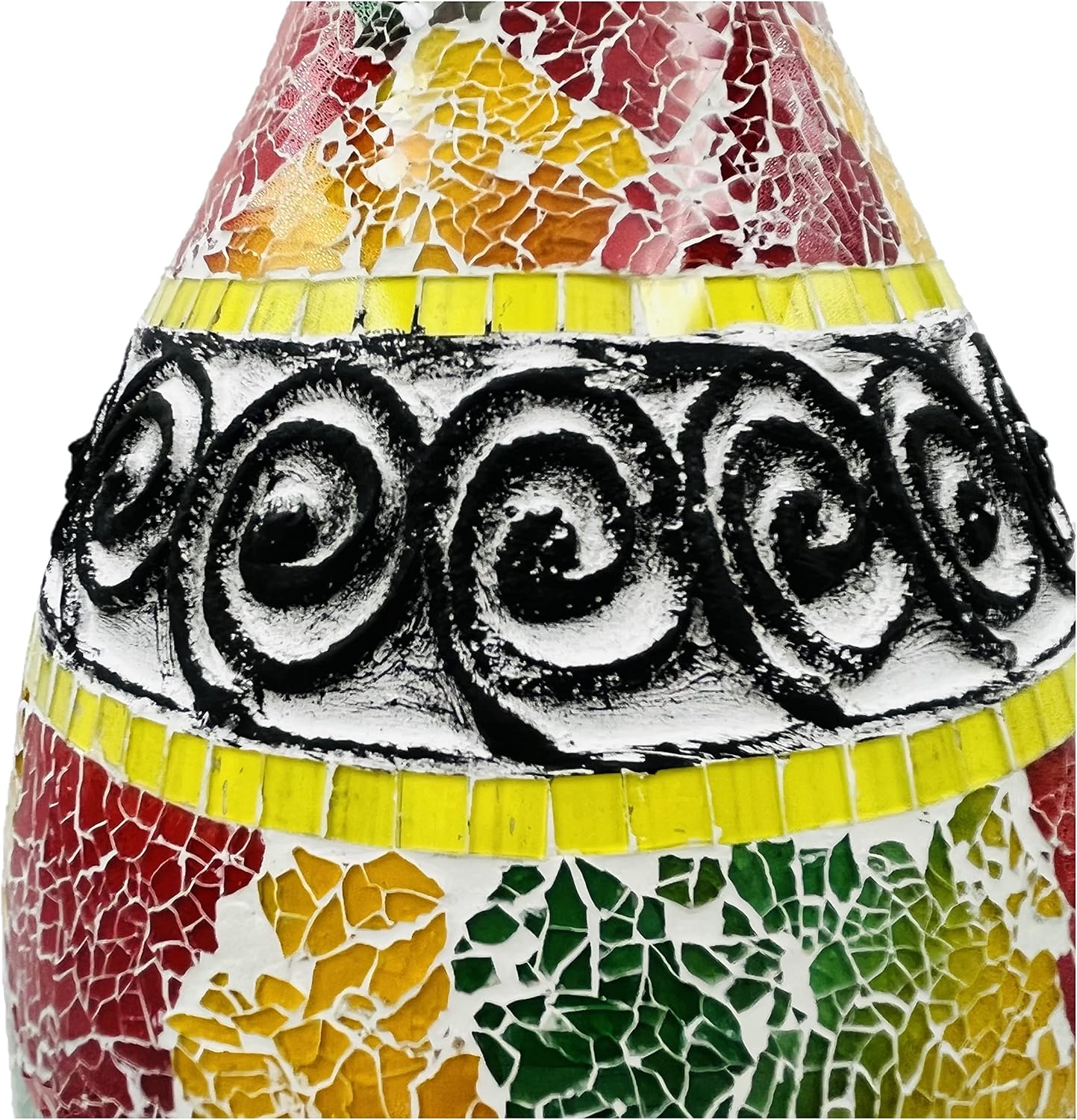 Floor Vase, 18 Inch Mosaic Vase – Tall Cylinder Made of Terracotta with Red and Green Multicolored Glass Mosaic Pieces – Handcrafted Decorative Home Décor Accent Piece for Bedroom, Living Room