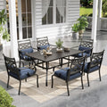 Sophia and William Patio Dining Set for 6, Outdoor Table and Chairs, Removable Seat Cushions, 60' Black Patio Dining Table,Blue