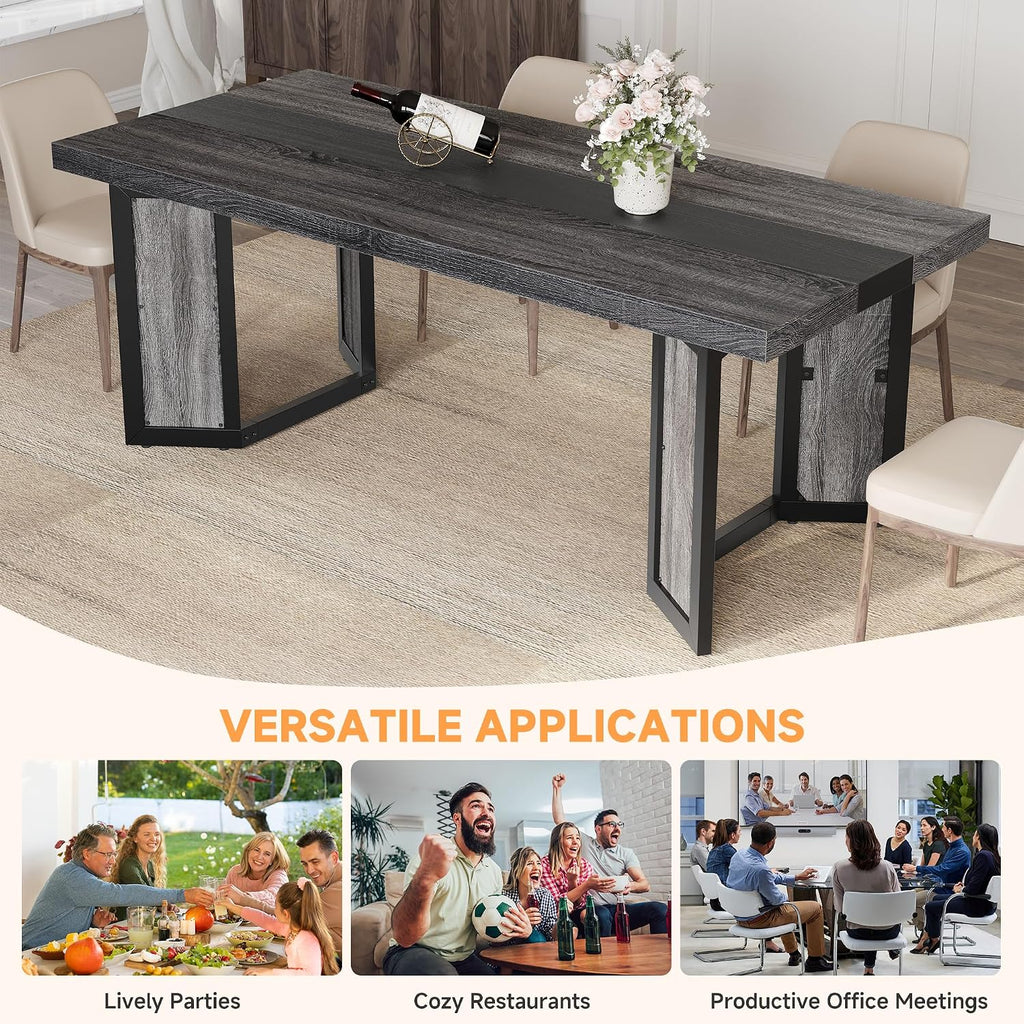 knoworld Industrial Dining Table for 6-8 People, 71' Large Long Wooden Kitchen Table with Sturdy Metal Frame & Brown Finish, Rustic Style Rectangular Dinner Table for Dining Room, Kitchen (Oak Gray)