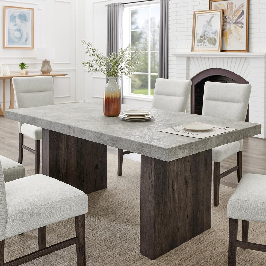 Roundhill Furniture Sorlen Modern 72' Dining Table with 3D Faux Concrete Top