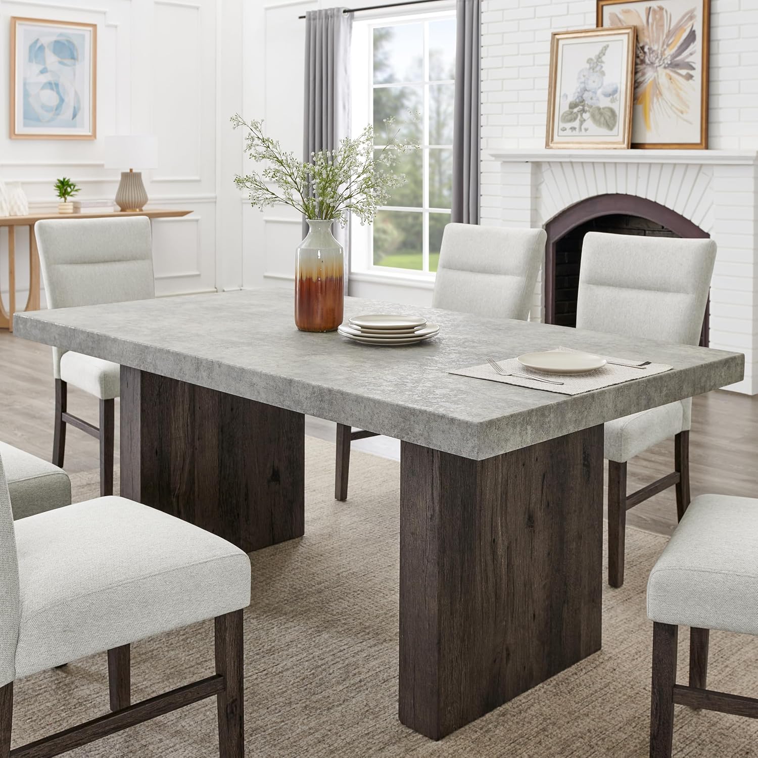 Roundhill Furniture Sorlen Modern 72' Dining Table with 3D Faux Concrete Top