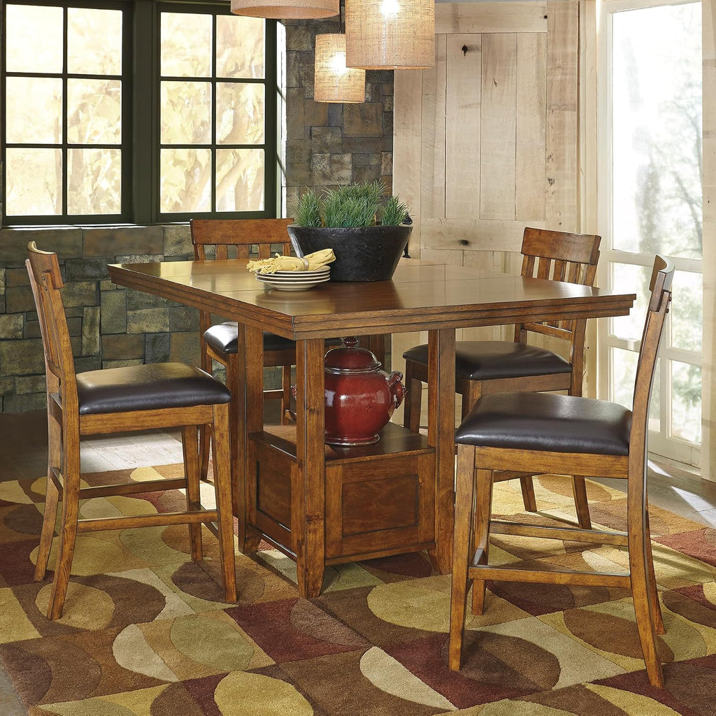 Signature Design by Ashley Ralene Rectangular Counter Height Dining Room Extension Table, Seats 6, Fixed Shelf, Wood, 42.25' W x 60.25' D x 36' H, Medium Brown