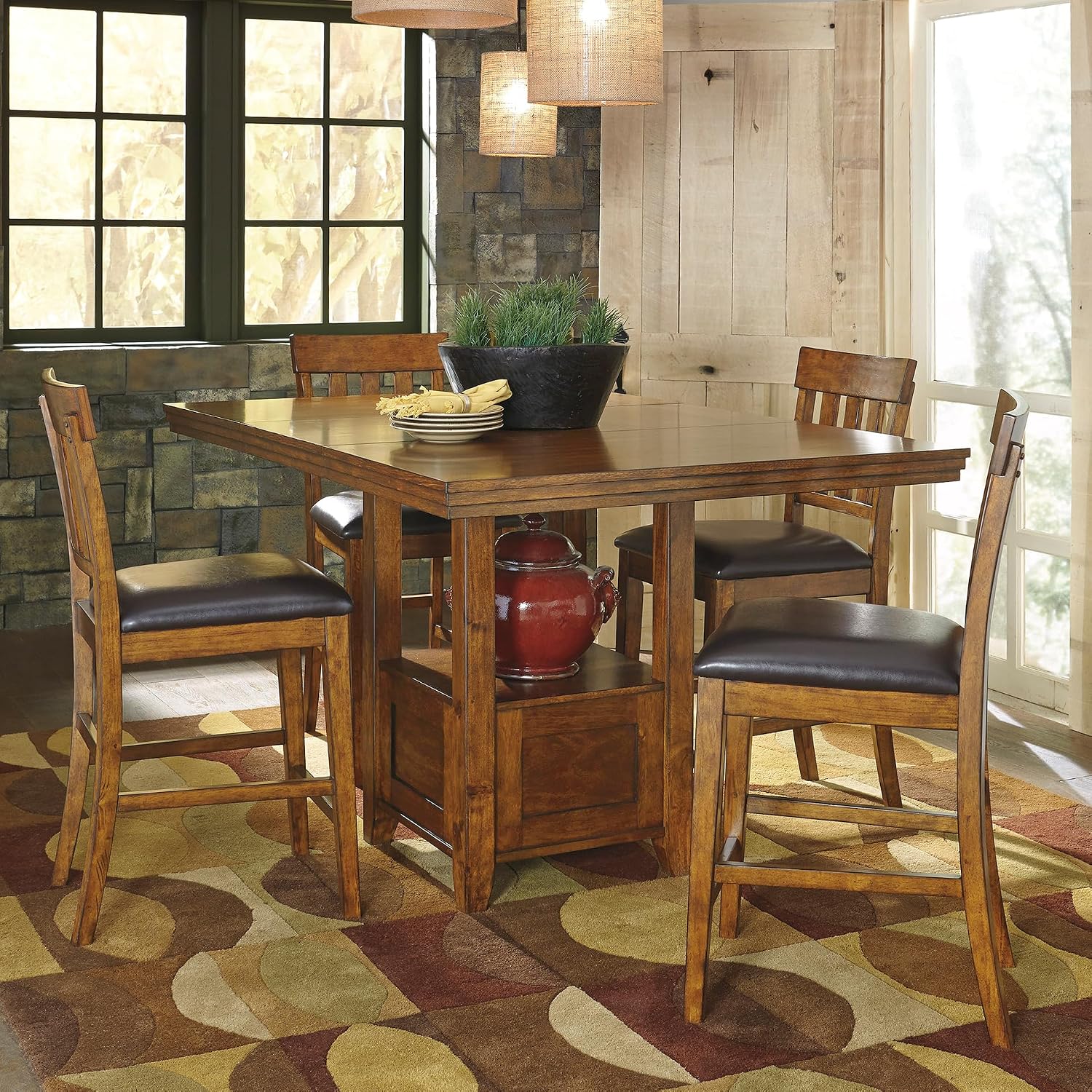 Signature Design by Ashley Ralene Rectangular Counter Height Dining Room Extension Table, Seats 6, Fixed Shelf, Wood, 42.25' W x 60.25' D x 36' H, Medium Brown