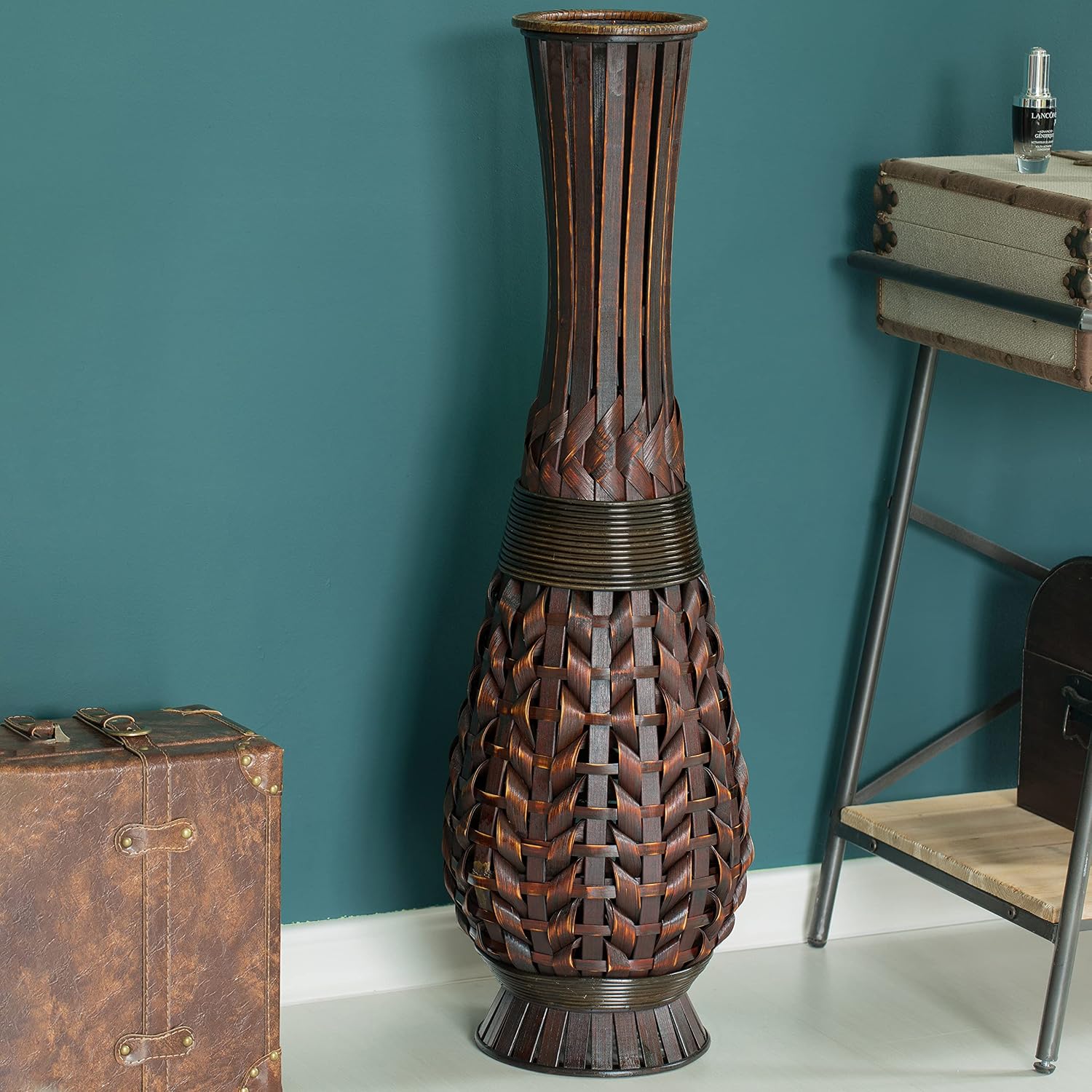 Antique Trumpet Style Brown Bamboo Floor Vase - 36-inch-Tall Decorative Vase for Entryway or Living Room - Vintage-Inspired Home Decor Accent - Elegant Tall Vase for Rustic Interiors