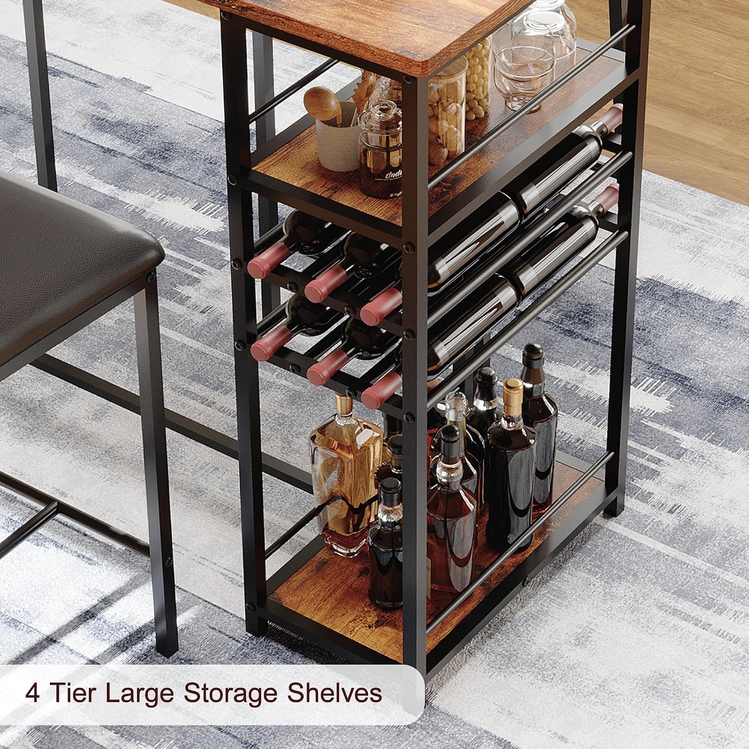 Dining Table Set for 2, Counter Height Table with 2 Upholstered Chairs and Storage Shelves, Bistro Table and Chair Set of 2, Kitchen Table Set for Small Space (Brown Table and 2 Upholstered Chairs)