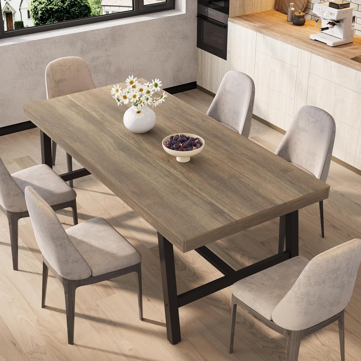 GarveeHome Industrial Dining Table for 6-8 People, 70.87' Long Kitchen Table with Sturdy Metal Frame, Rectangular Counter for Dinner, Kitchen, Dining Room (Rustic Pear, 71' Non-extendable)