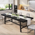 GarveeHome 63-83' Extendable Dining Table, Industrial Rectangular Dining Room Table for 6-8 People, Expandable Kitchen Table with Heavy Duty Metal Frame for Dining Room, Kitchen & Parties, Black