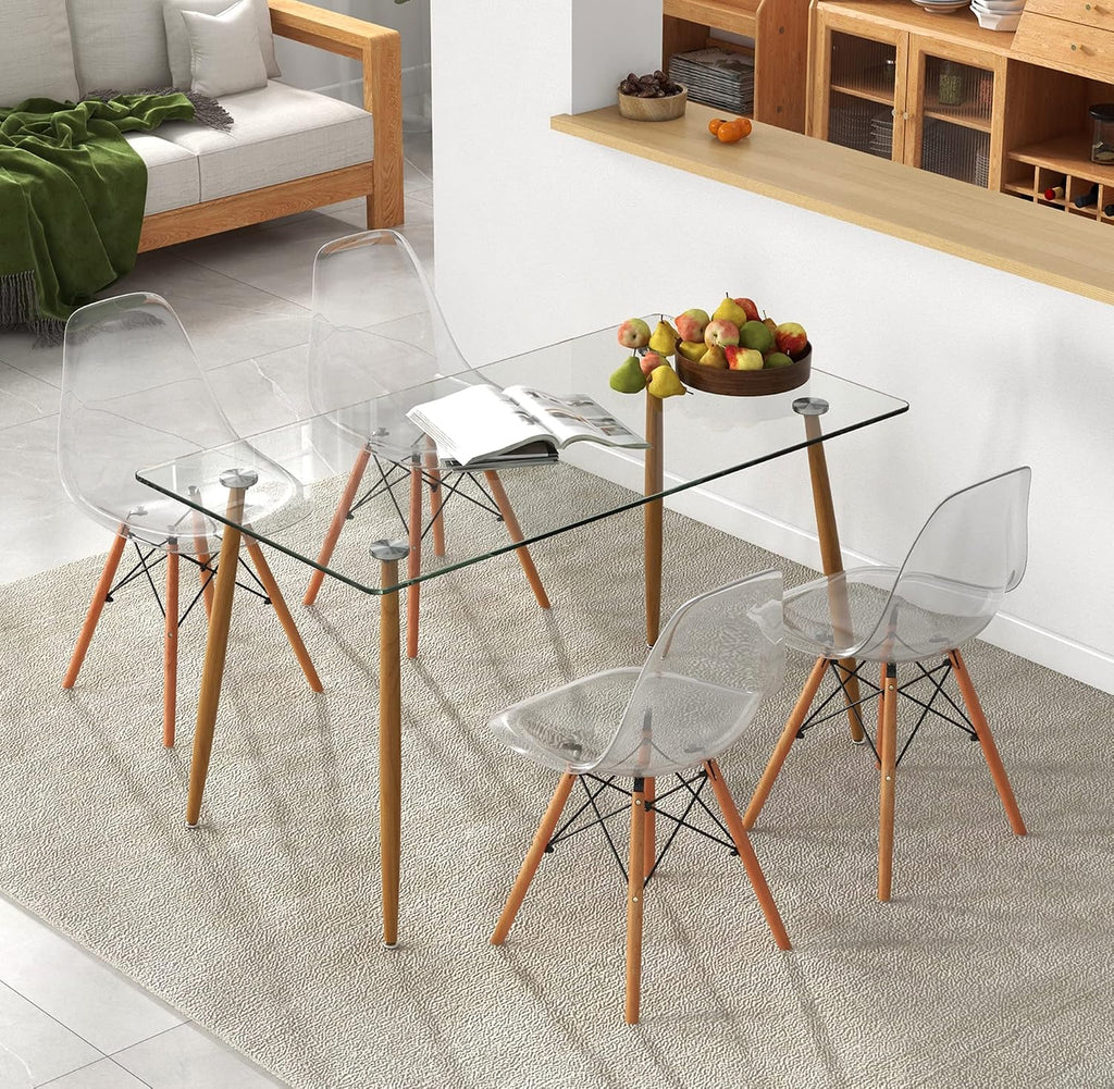 Tangkula Dining Table Set for 4, Modern Kitchen Table and Chairs, Glass Table and Chairs Set of 4 for Small Living Room, Kitchen
