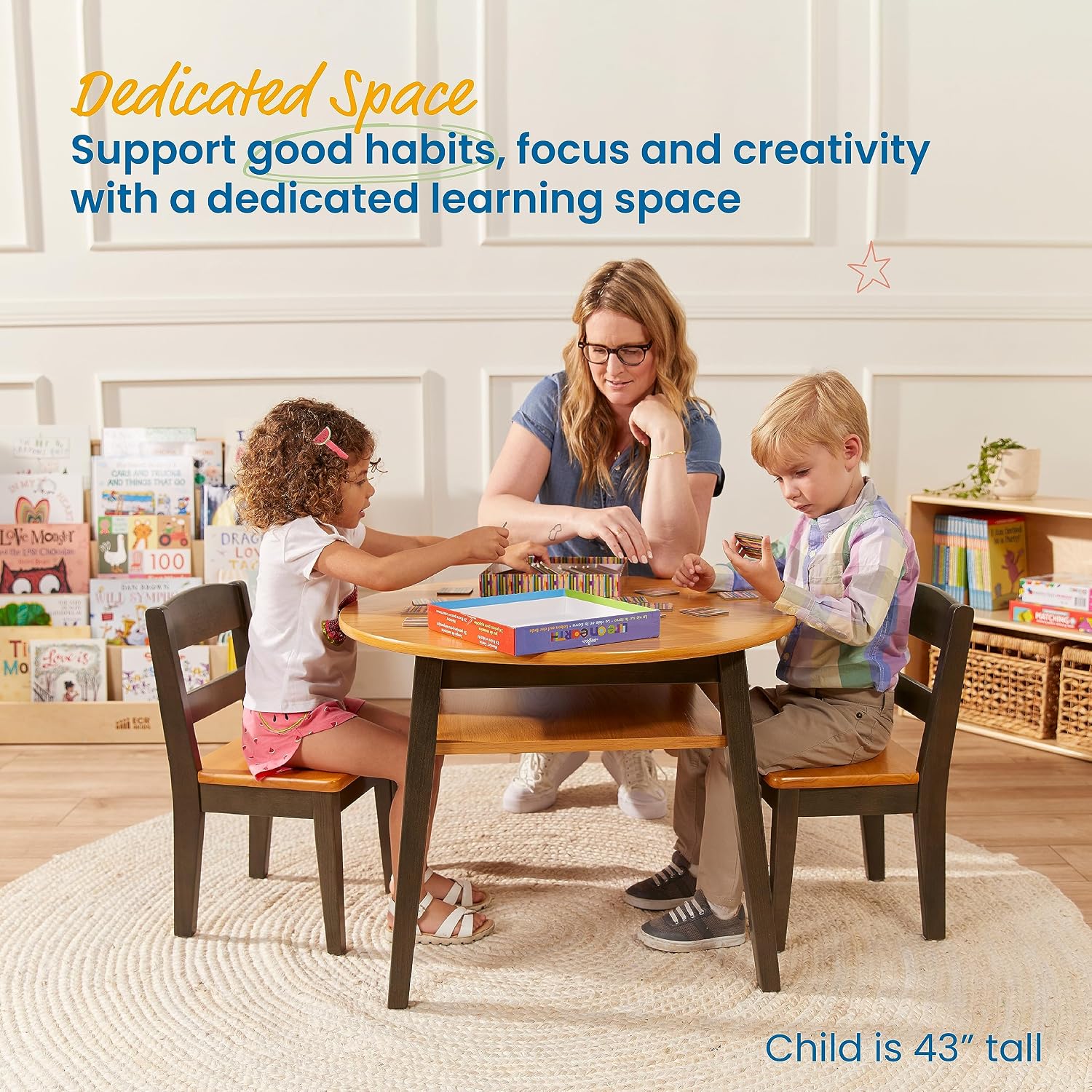 ECR4Kids Hideaway Table and Chair Set, Kids Furniture, Honey/Grey Wash, 3-Piece