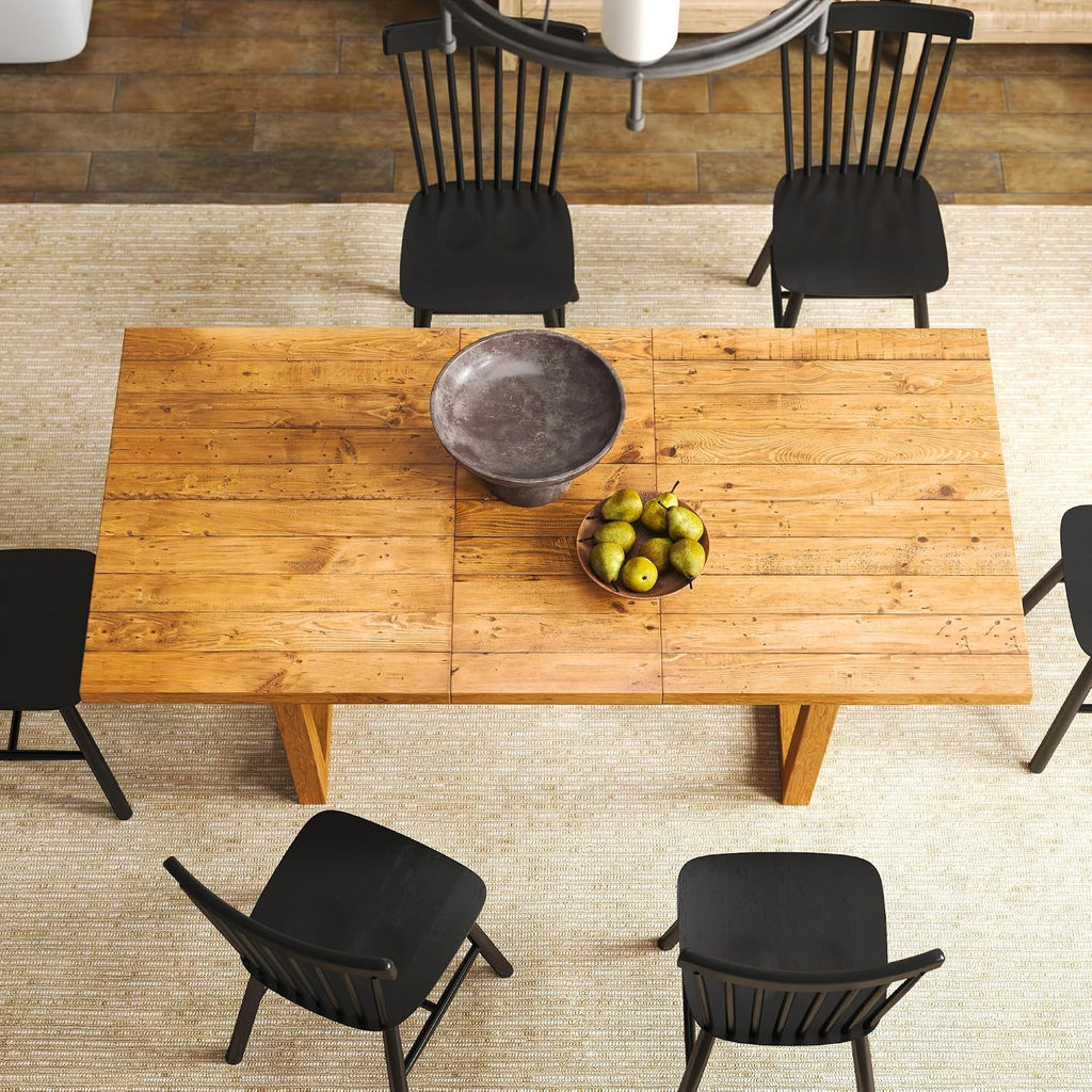 55-70.5' Extendable Dining Table Pine Expandable Dining Room Table for 4 6 8 People Large Rectangle Table Space Saving for Dining Room Living Room Home Office, Brown