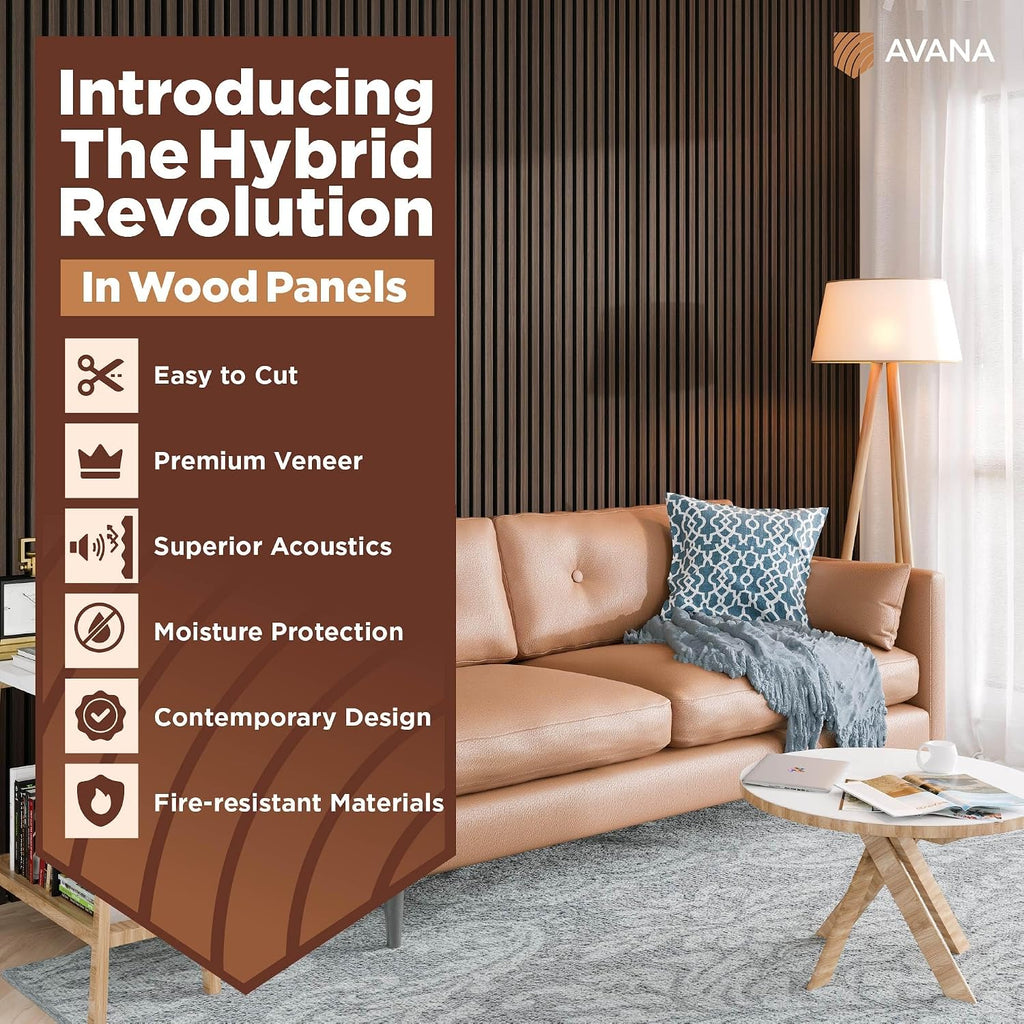 Avana Acoustic Wood Wall Panels –93.2x11.25 Inch Panels – Fits 94x12 Layout – Dark Walnut Acoustic Panels 2 PCs – Wall Panels For Interior Wall Decor for Homes, Offices – Pleasing Wood Panels For Wall