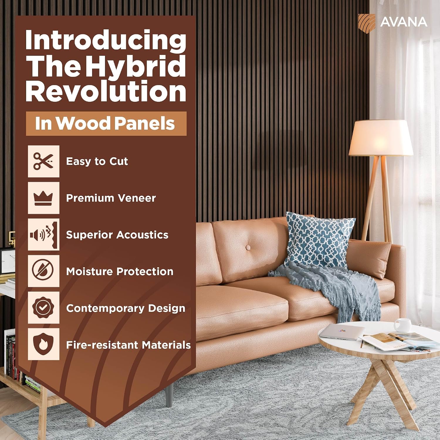 Avana Acoustic Wood Wall Panels –93.2x11.25 Inch Panels – Fits 94x12 Layout – Dark Walnut Acoustic Panels 2 PCs – Wall Panels For Interior Wall Decor for Homes, Offices – Pleasing Wood Panels For Wall