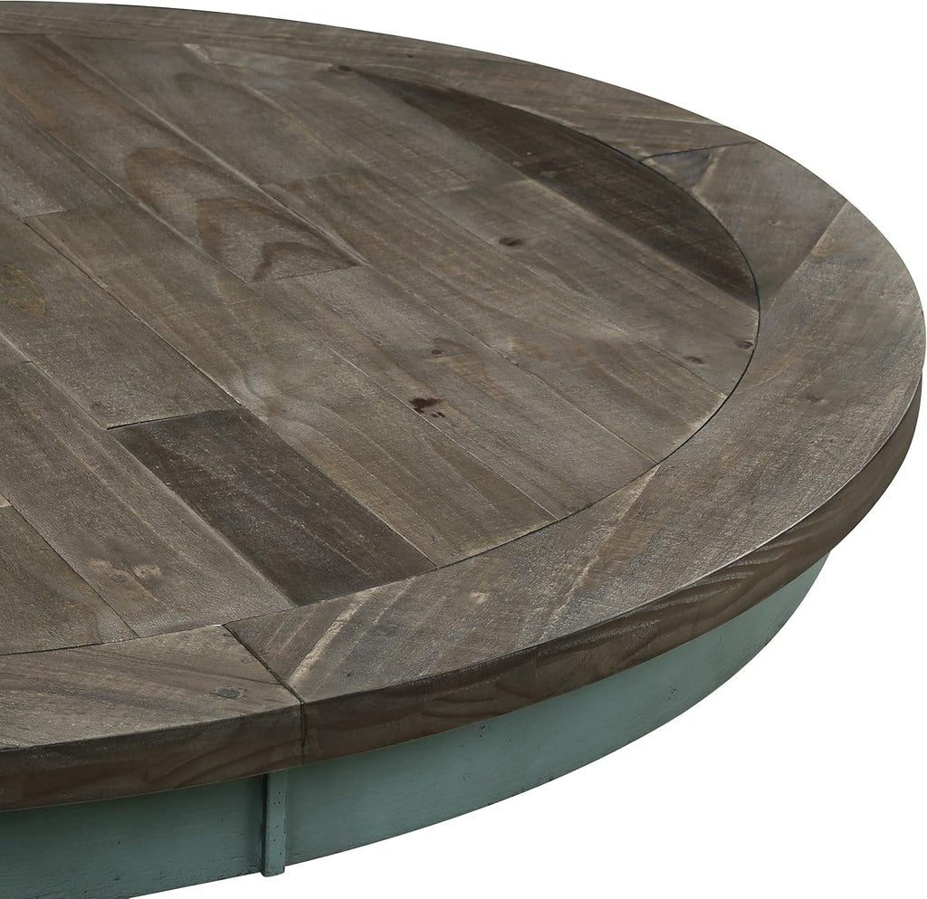 Roundhill Furniture Prato Round Two-Tone Finish Wood Dining Table, Blue and Brown