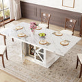 LVB Modern Dining Table for 4 to 6, White Rectangle Kitchen Table with Storage, Wooden Pedestal Dining Room Table with Fridge Space, Large Dinner Tables for Home,Living Room,White Faux Marble, 63 Inch