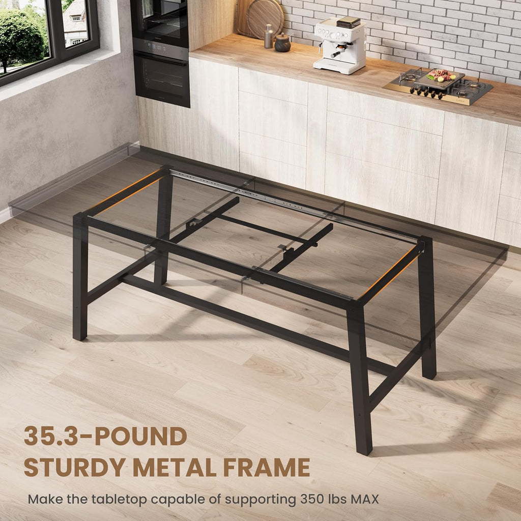 GarveeHome 63-83' Extendable Dining Table, Industrial Rectangular Dining Room Table for 6-8 People, Expandable Kitchen Table with Heavy Duty Metal Frame for Dining Room, Kitchen & Parties, Black