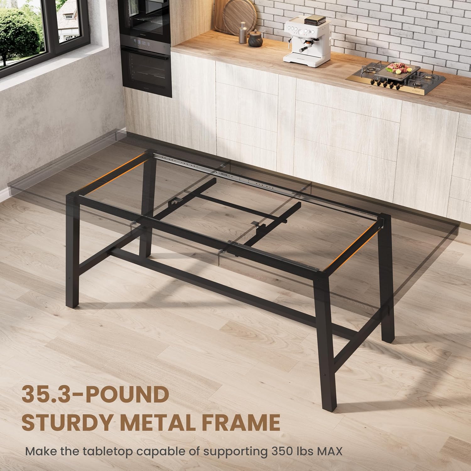 GarveeHome 63-83' Extendable Dining Table, Industrial Rectangular Dining Room Table for 6-8 People, Expandable Kitchen Table with Heavy Duty Metal Frame for Dining Room, Kitchen & Parties, Black