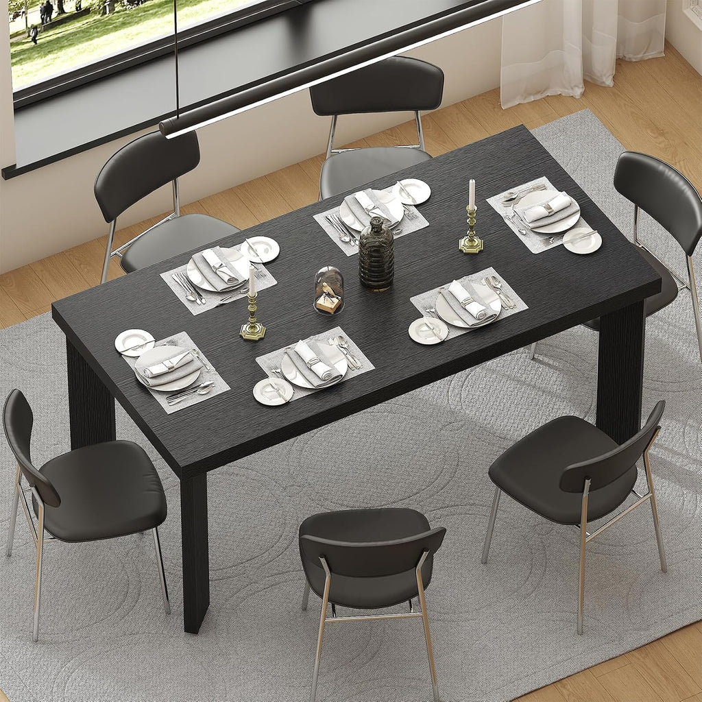 Bigbiglife 63 Inch Dining Table for 6, Indoor Outdoor Dining Table with Wood Legs, Kitchen Table with Large Tabletop, Rectangular Dinner Table for Dining Room, Living Room, Kitchen, Black