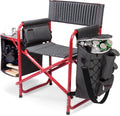 PICNIC TIME Fusion Camping Chair with Side Table and Soft Cooler, Outdoor Foldable Padded Camping Chairs with Cup Holder for Lawn, Beach, & Sports Use for Adults, (Dark Gray Red Accents)