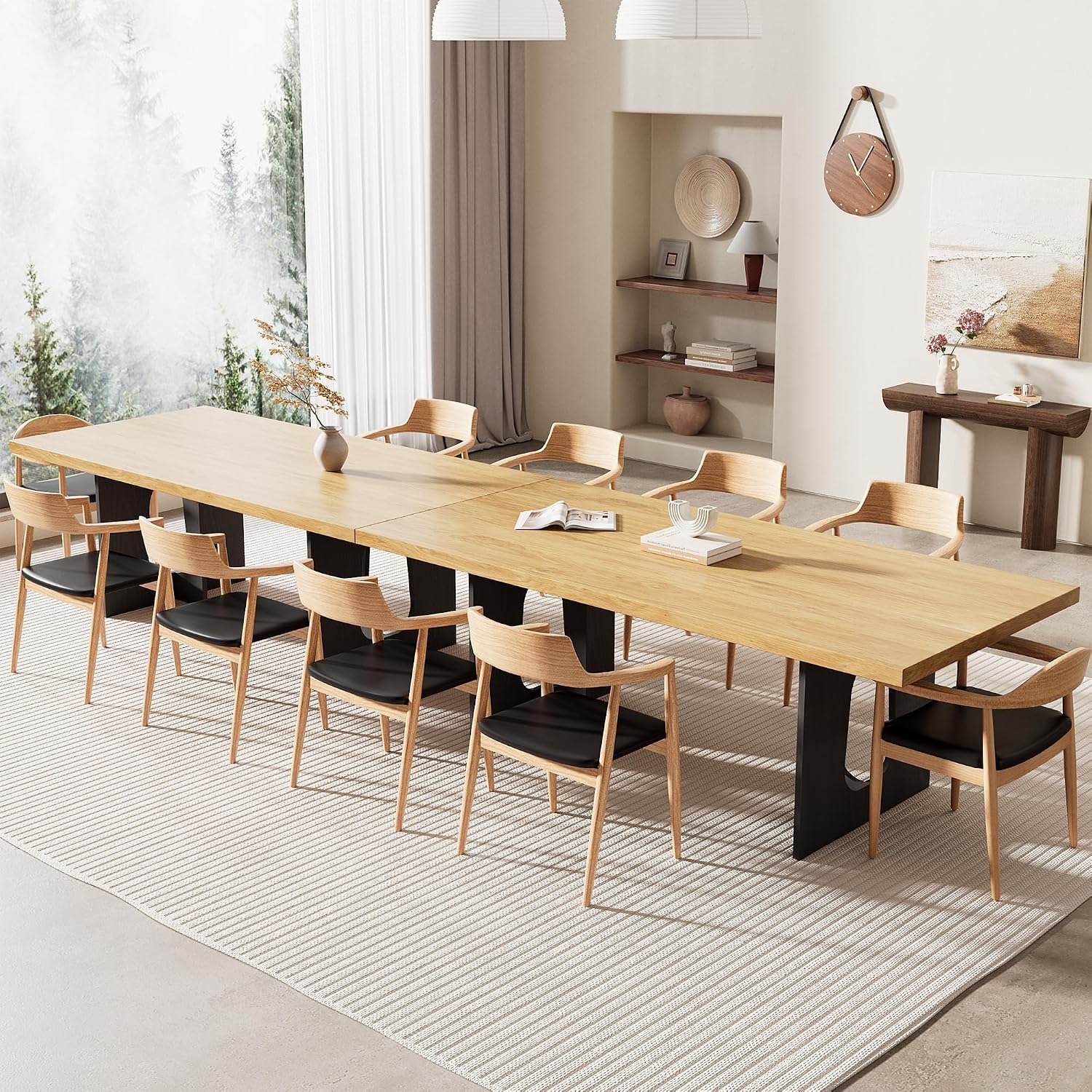 71' Long Dining Table for 6-10 People - Farmhouse Kitchen Table with Extra Thick Tabletop & Heavy-Duty Metal Legs, Sturdy Rectangular Table for Dining Room, Conference Room, Office, Natural + Black