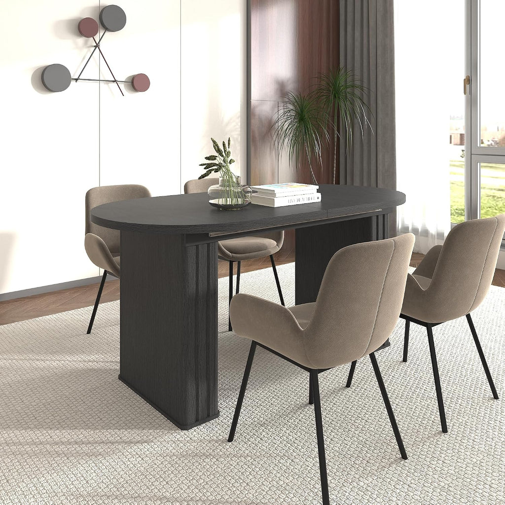 78.74'' Extendable Oval Dining Table with for 4-8, Modern Mid-Century Wood Expandable Kitchen Dinner Conference Table for Living Room Office, Black