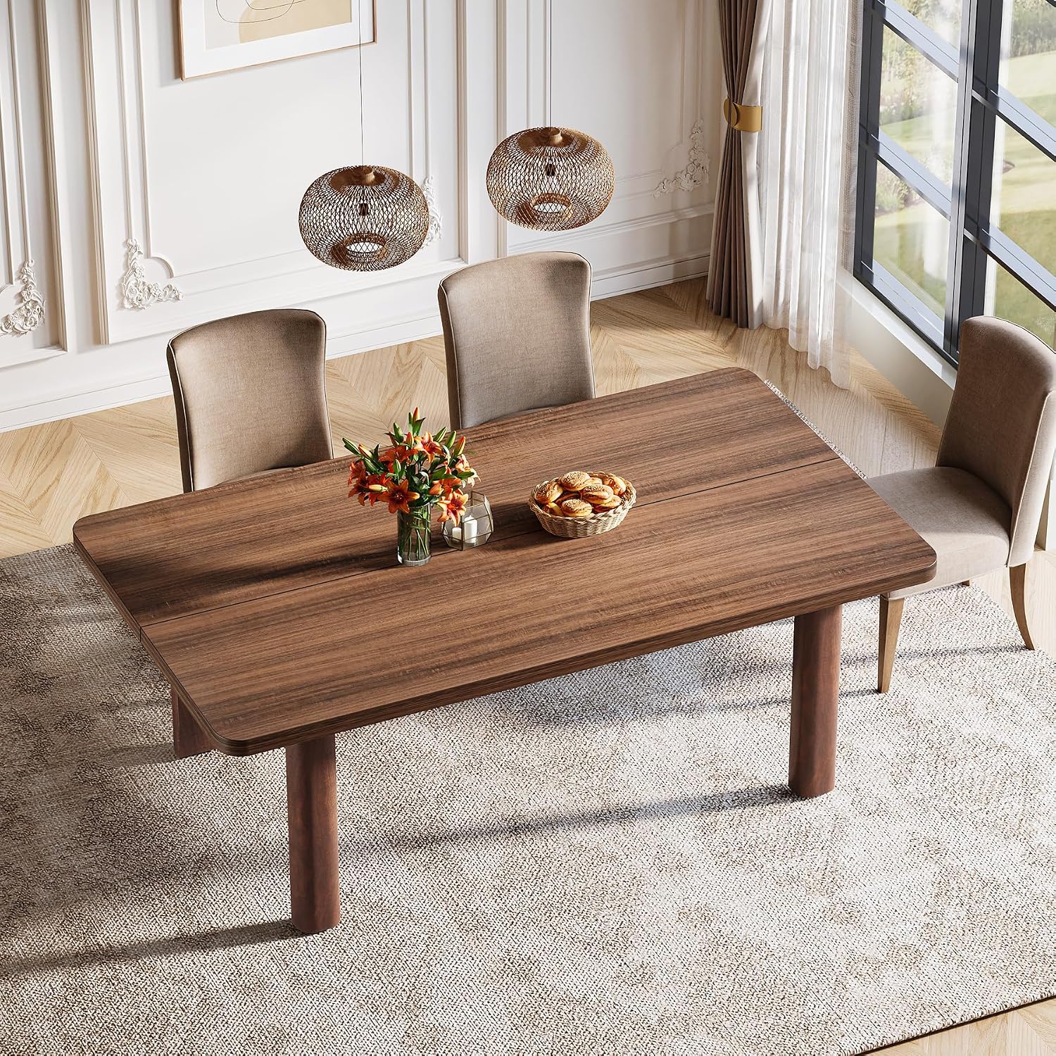 Tribesigns Farmhouse Wood Dining Table for 4-6 People, 63' Large Rectangle Kitchen Table, Dinner Table Kitchen & Dining Room Furniture with with Solid Wood Legs